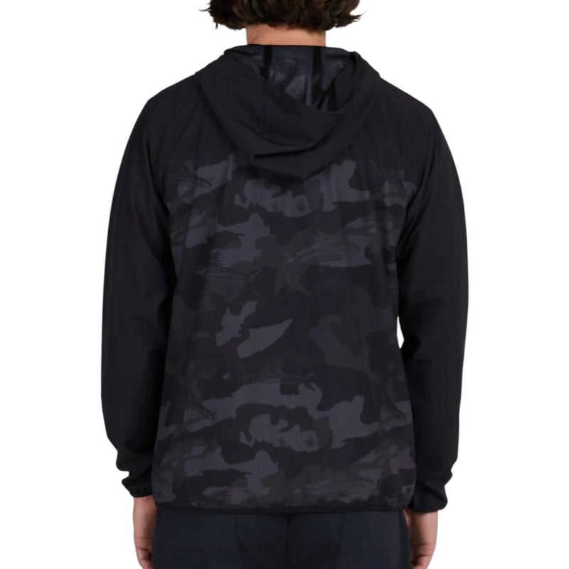 Load image into Gallery viewer, Black camouflage hoodie worn by a person on a white background
