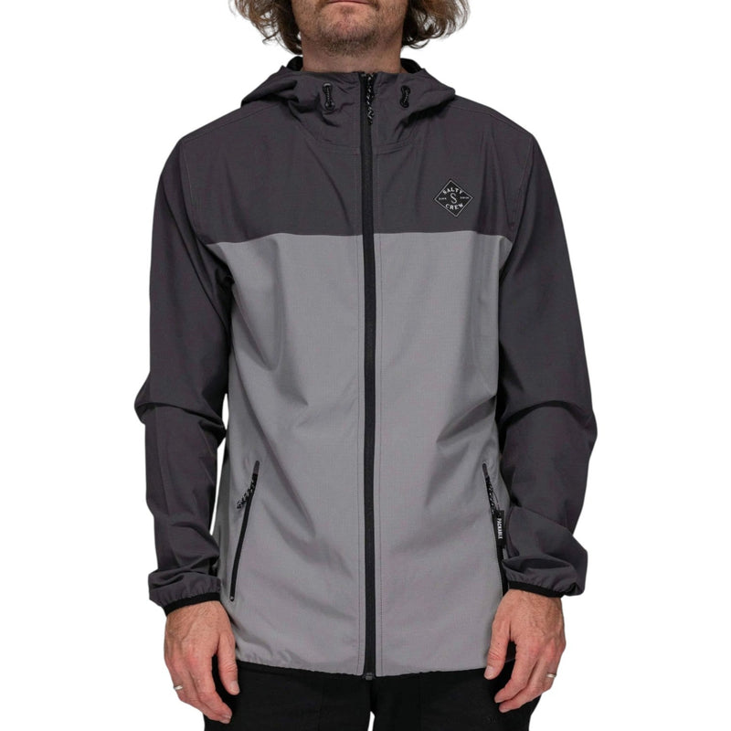 Load image into Gallery viewer, Person wearing a gray and black jacket with a brand logo on a white background
