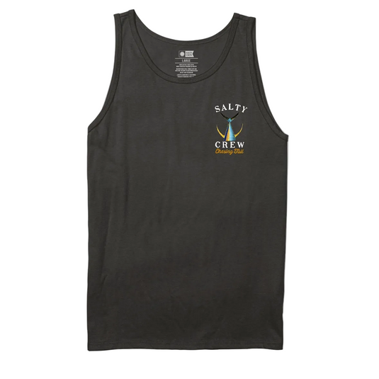 Black tank top with Salty Crew logo on a white background