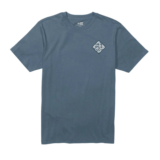 Blue t-shirt with a logo on a white background