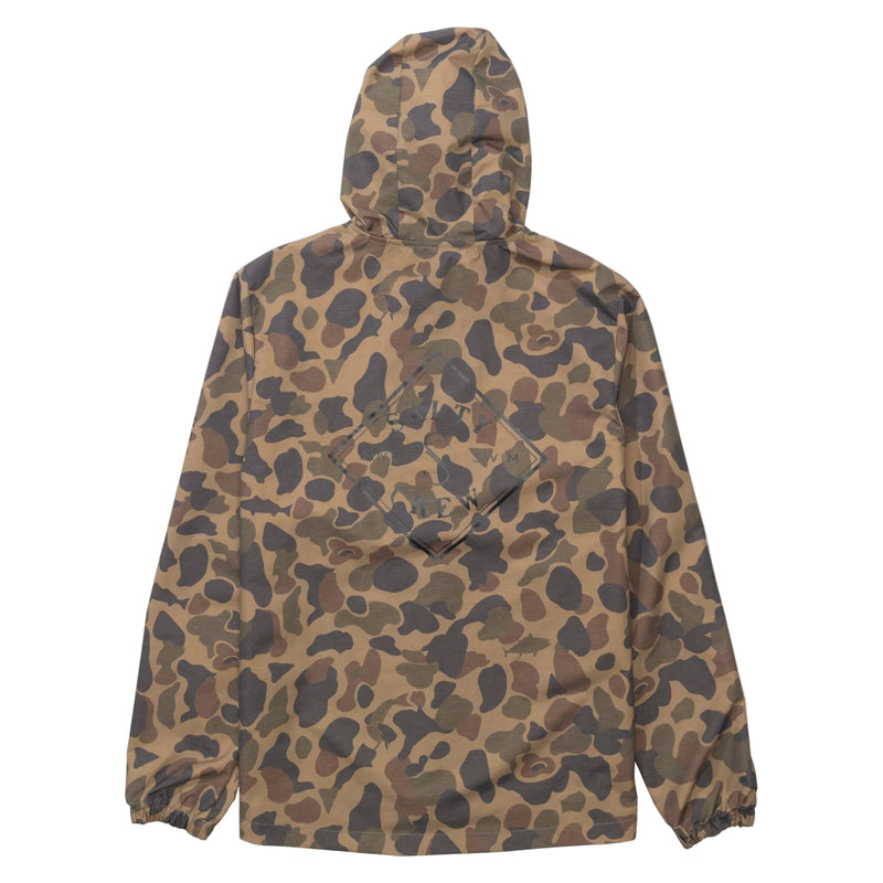 Load image into Gallery viewer, A hooded jacket with a brown and dark green camouflage pattern, shown from the back against a plain white background.
