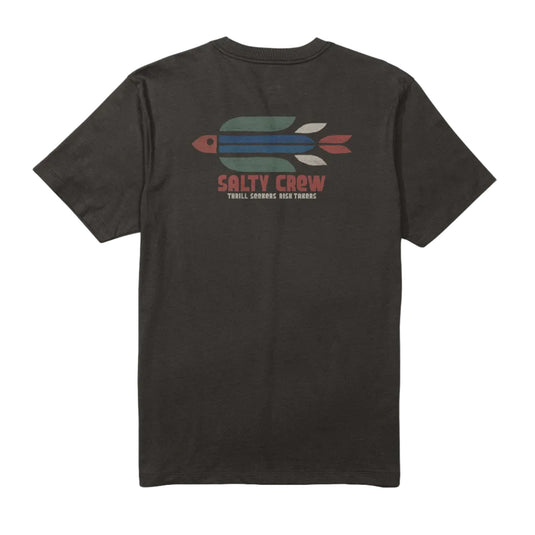 Black t-shirt with Salty Crew logo on a white background