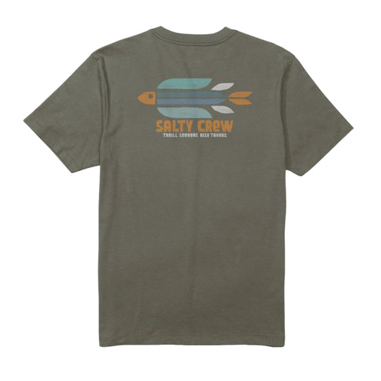 Green t-shirt with Salty Crew logo on a white background