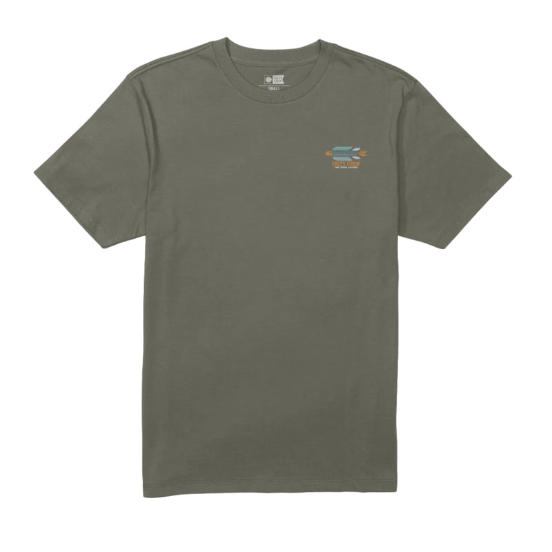 Load image into Gallery viewer, Green t-shirt with a small logo on a white background
