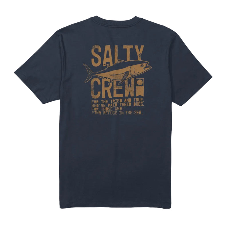 Load image into Gallery viewer, Navy blue t-shirt with 'Salty Crew' graphic and text on a white background
