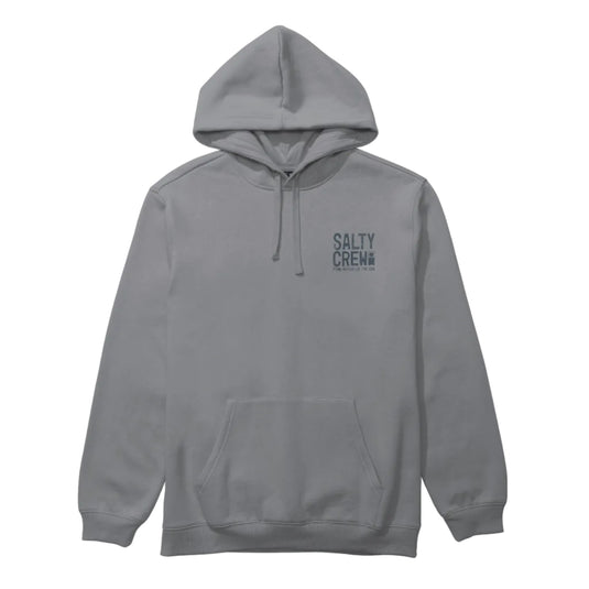 Gray hoodie with Salty Crew logo on a light gray background