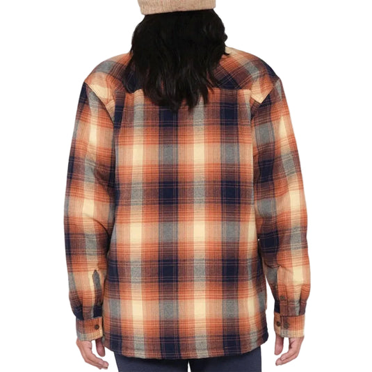 Plaid shirt worn by a person on a white background