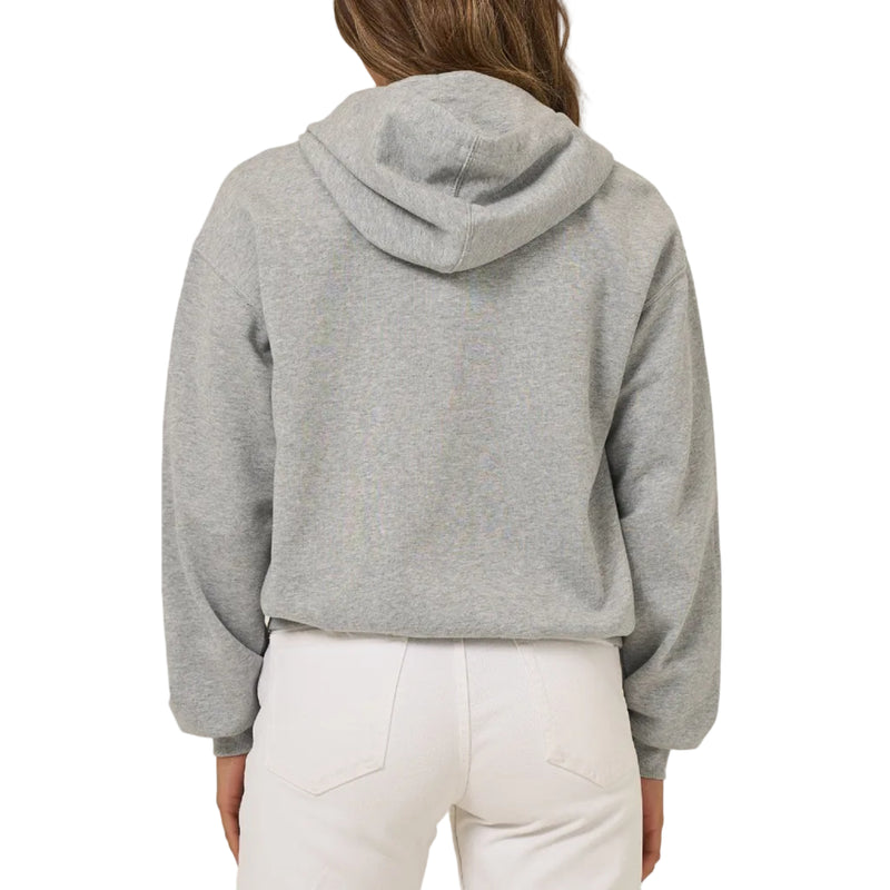 Load image into Gallery viewer, Person wearing a gray hoodie from behind on a white background
