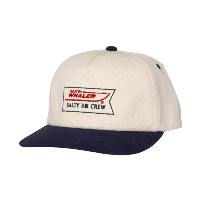 Load image into Gallery viewer, Beige and navy cap with Salty Crew logo on a white background

