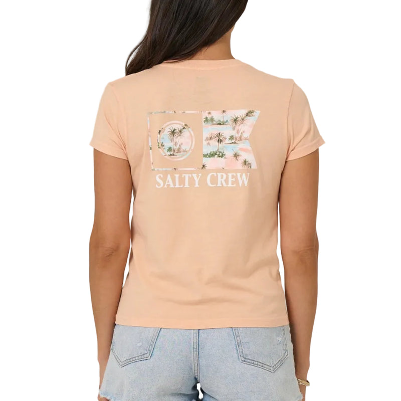 Load image into Gallery viewer, Person wearing a peach t-shirt with Salty Crew logo on the back, standing against a plain background
