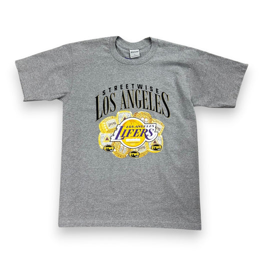 Gray t-shirt with 'Los Angeles Lifers' graphic on a white background