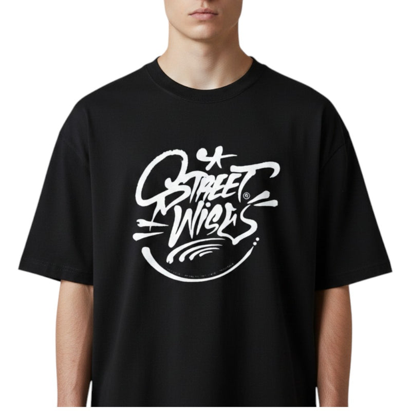 Load image into Gallery viewer, Black shirts with a Streetwise graffiti text on a white background
