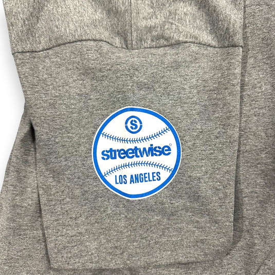 Gray shirt with Streetwise Los Angeles logo patch on a white background