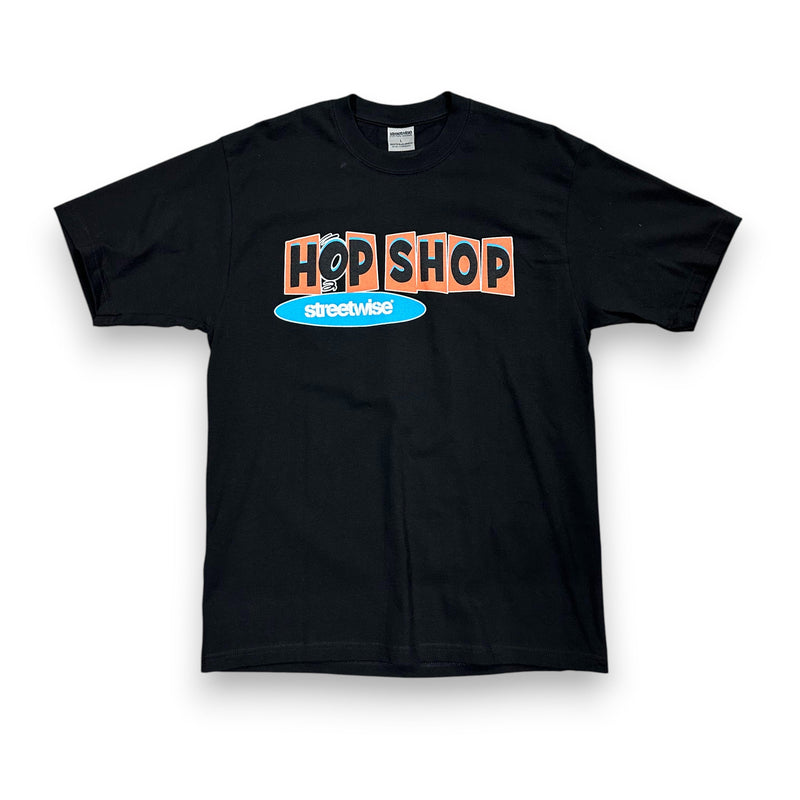 Load image into Gallery viewer, Gray t-shirt with a streetwise graphic that reads 'Hop Shop' in Black and Orange lettering on a white background
