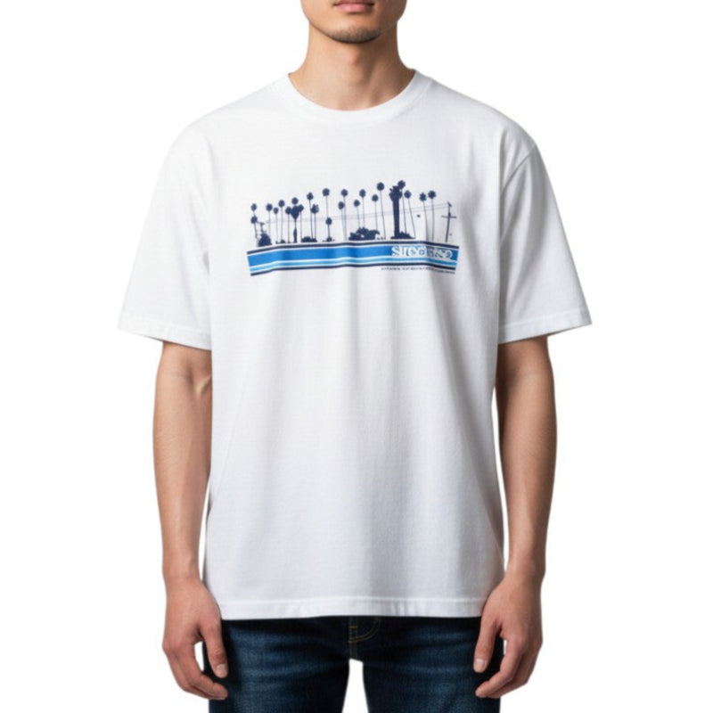 Load image into Gallery viewer, Person wearing a white t-shirt with a graphic design on a white background
