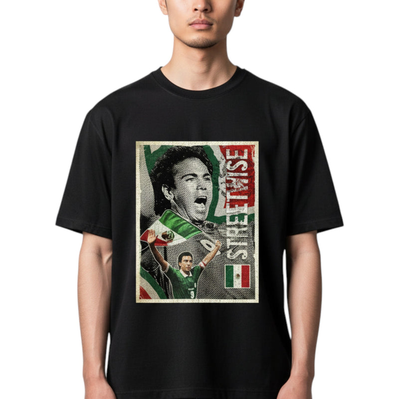 Load image into Gallery viewer, Person wearing a black t-shirt with a graphic design on a white background
