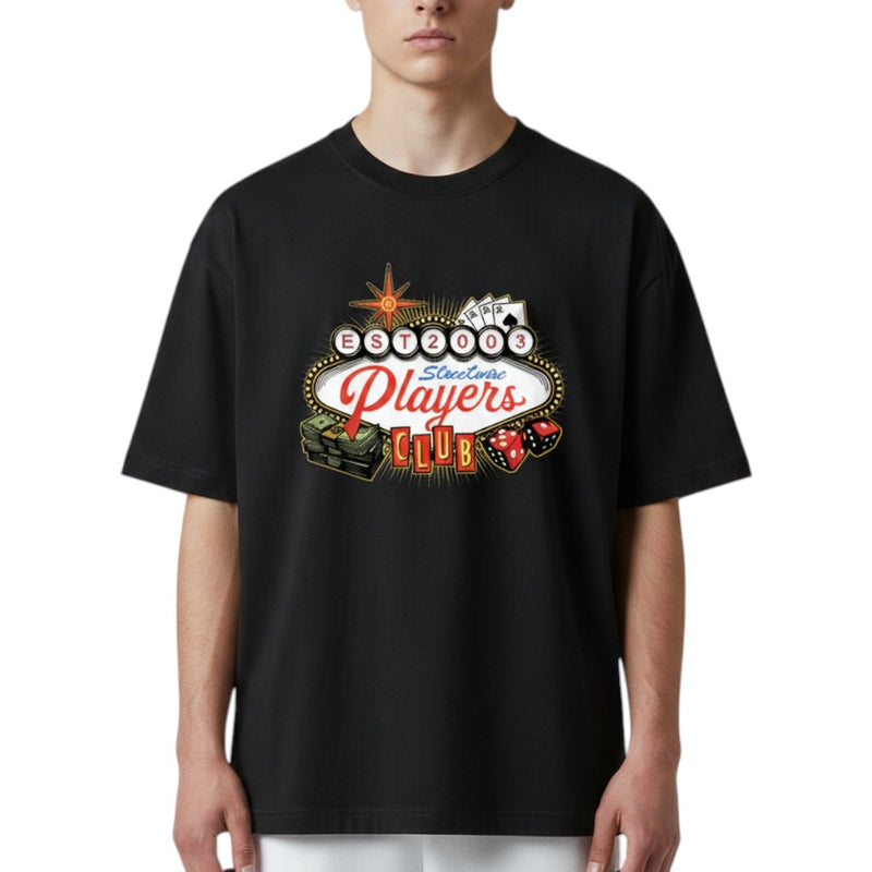Load image into Gallery viewer, Black t-shirt with colorful Streetwise graphic design on a white background
