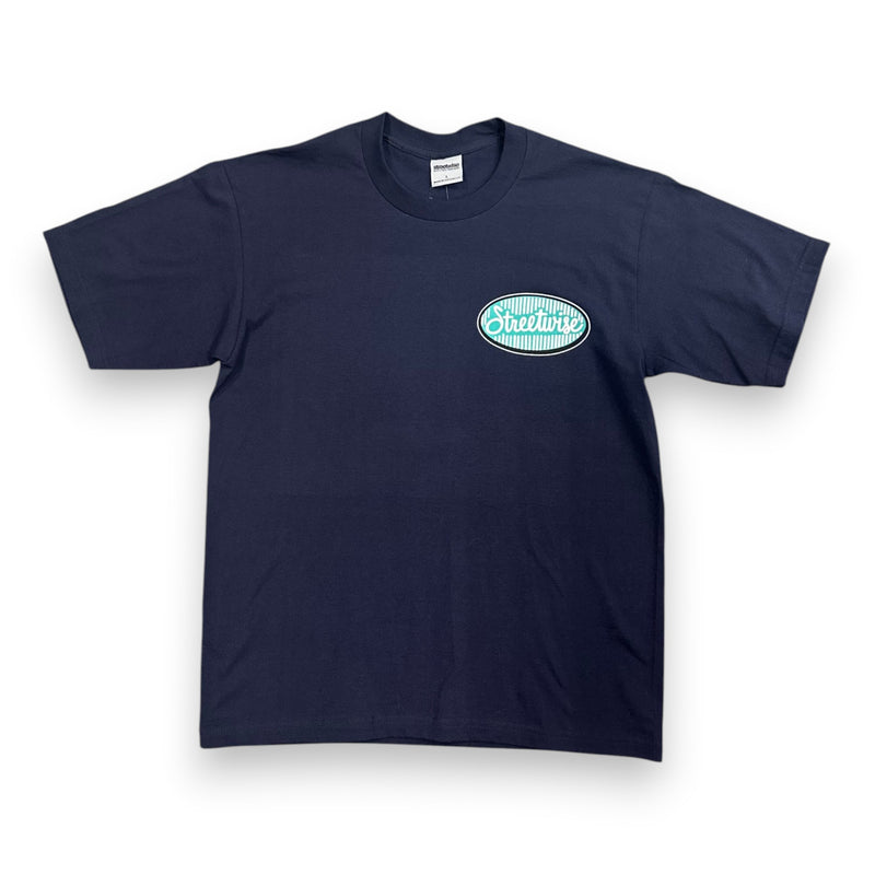 Load image into Gallery viewer, Navy blue t-shirt with a logo on a white background
