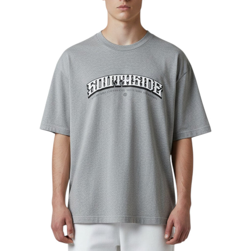 Load image into Gallery viewer, Person wearing a gray t-shirt with 'Southside' logo on a white background
