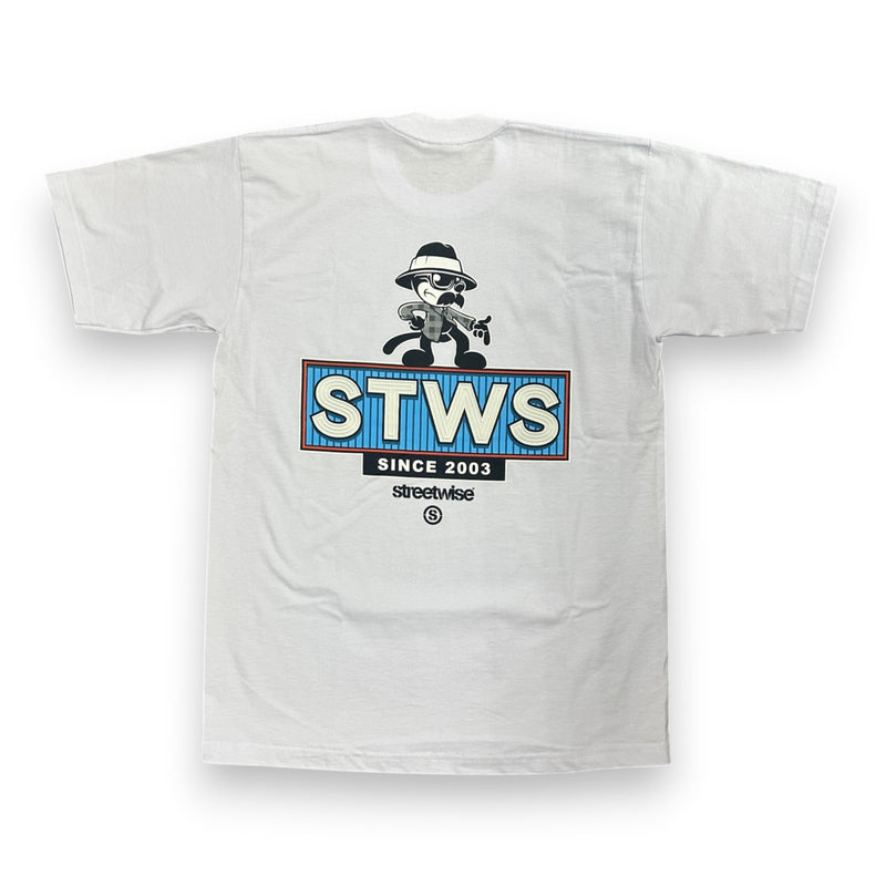 Load image into Gallery viewer, White t-shirt with a graphic design featuring text and a logo on a white background
