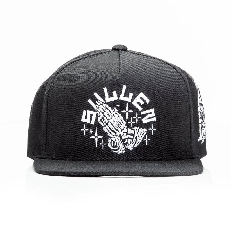 Load image into Gallery viewer, Black snapback with white embroidered Sullen logo on a white background
