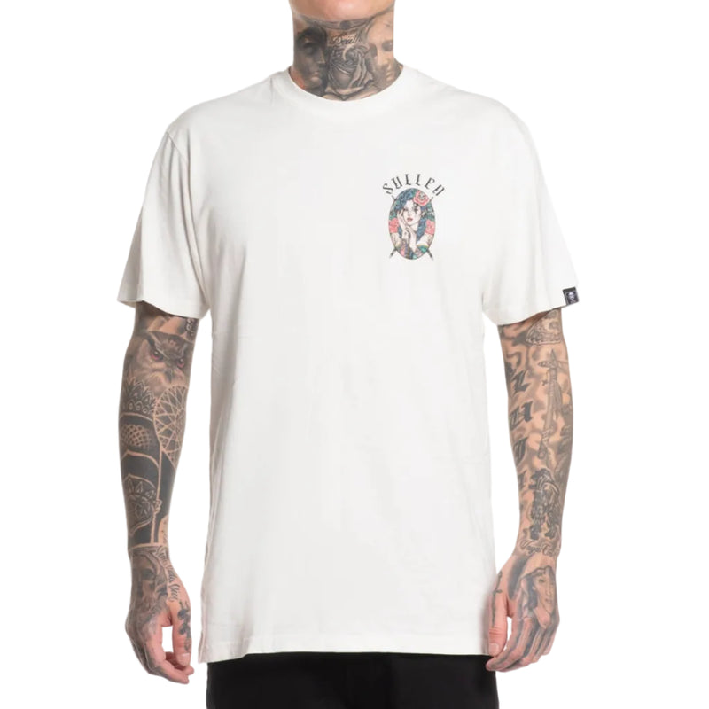 Load image into Gallery viewer, Person wearing a white t-shirt with a logo on a white background
