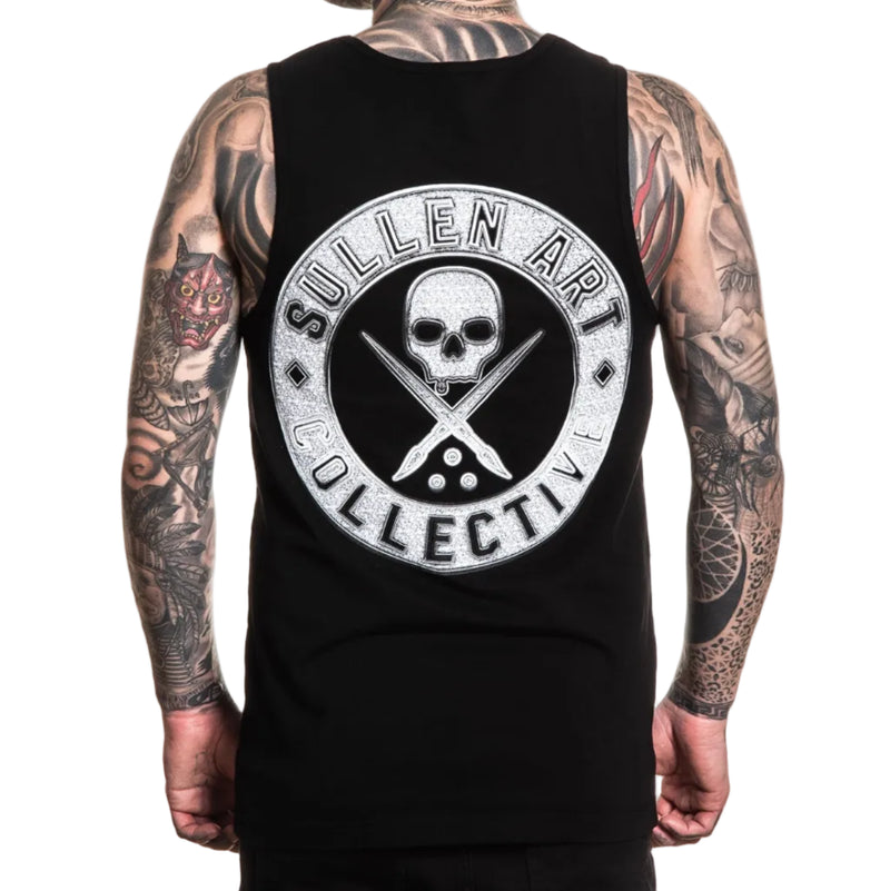 Load image into Gallery viewer, Person wearing a black tank top with 'Sullen Art Collective' logo on the back.
