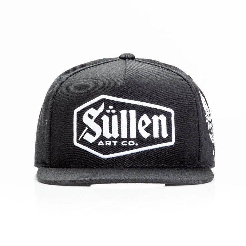 Load image into Gallery viewer, Black cap with Sullen Art Co logo on a white background
