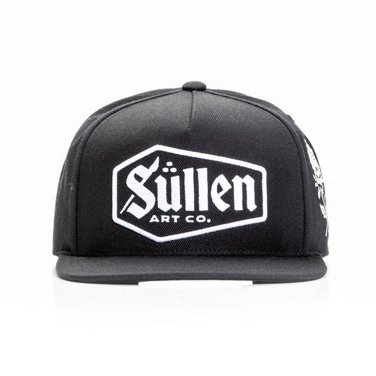 Black cap with Sullen Art Co logo on a white background
