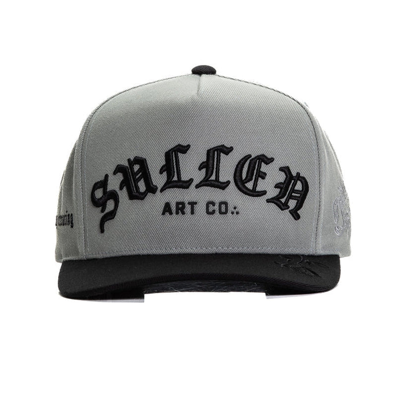 Load image into Gallery viewer, Gray cap with black logo and text on a white background
