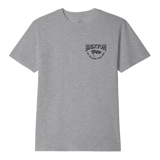 A classic, standard-fit tee built from a soft heather gray 90% cotton, 10% polyester blend that offers breathable comfort with added durability. The back features a playful Brixton van graphic with “Let the Good Times Roll,” bringing a laid-back, road-trip vibe to the look. 