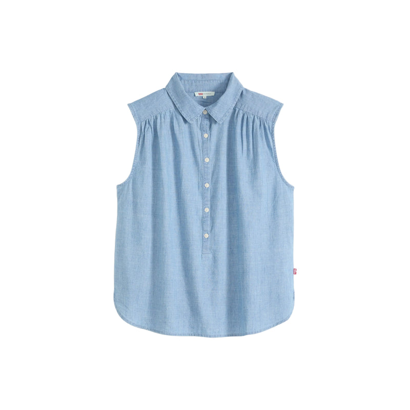 Load image into Gallery viewer, Levi's Women's Londyn Short Sleeve Popover sleeveless top features a classic point collar with a button-up front and an easy relaxed fit.
