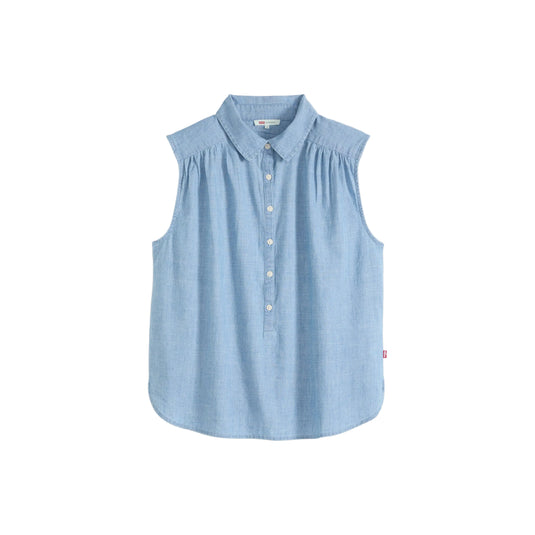 Levi's Women's Londyn Short Sleeve Popover sleeveless top features a classic point collar with a button-up front and an easy relaxed fit.