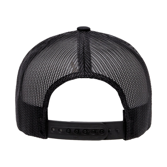 Black mesh cap with a black adjustable plastic strap