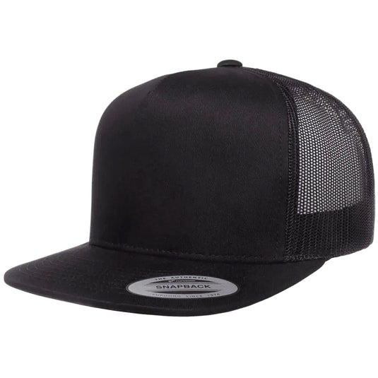 Black trucker cap with black mesh back