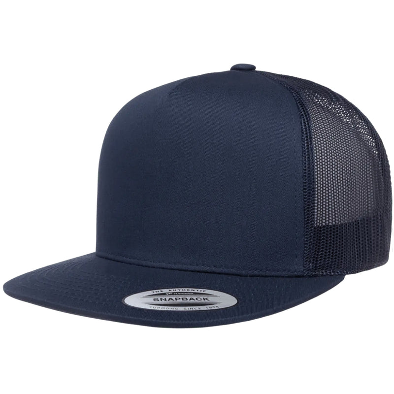 Load image into Gallery viewer, Navy blue trucker cap with navy mesh back 
