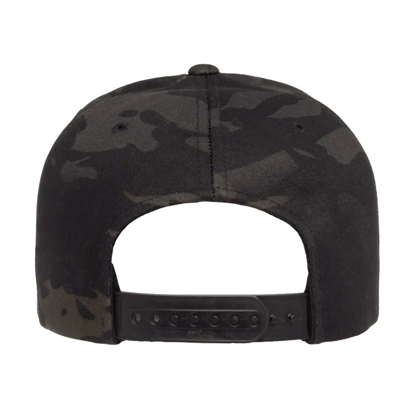 Load image into Gallery viewer, Black camouflage baseball cap with plastic snap back closure
