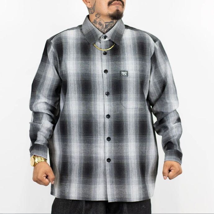FB County Long Sleeve Checker Flannel Button Up Shirt - Black/Grey