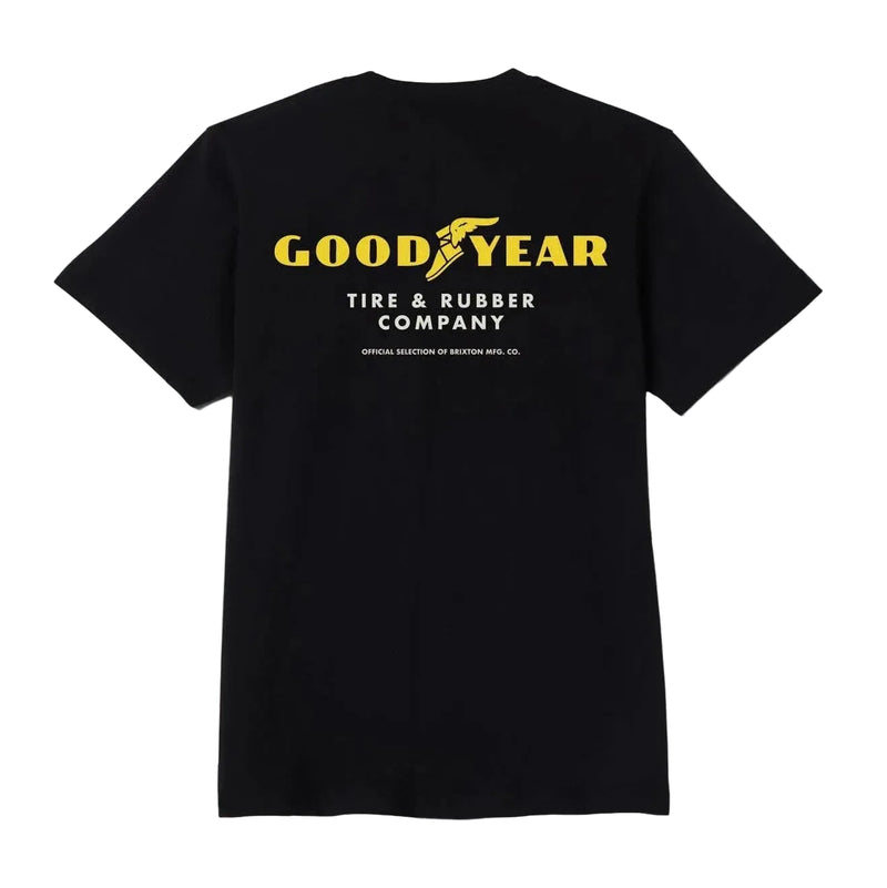 Load image into Gallery viewer, Brixton's Goodyear Service Pocket T-shirt is an officially licensed logo on the back of this black t-shirt.
