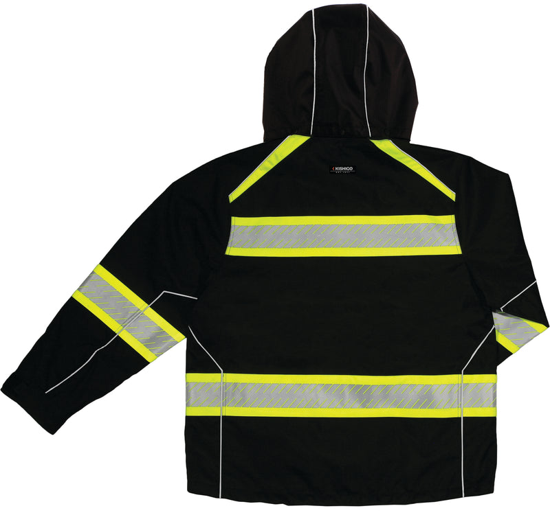 Load image into Gallery viewer, Kishigo B300 Enhanced Visibility Black Jacket - back flat
