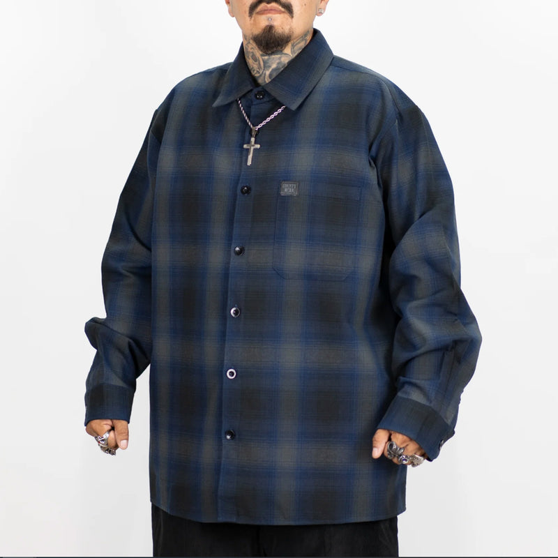 Load image into Gallery viewer, FB County Long Sleeve Checker Flannel Button Up Shirt - Royal/Black/Grey
