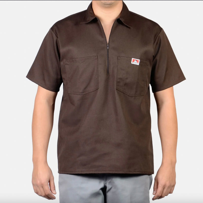 Load image into Gallery viewer, Ben Davis Short Sleeve Solid 1/2 Zip Shirt - Brown
