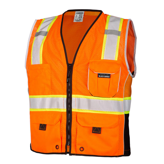 Kishigo 1514 Premium Black Series Heavy Duty Class 2 Vest - orange front on ghost model