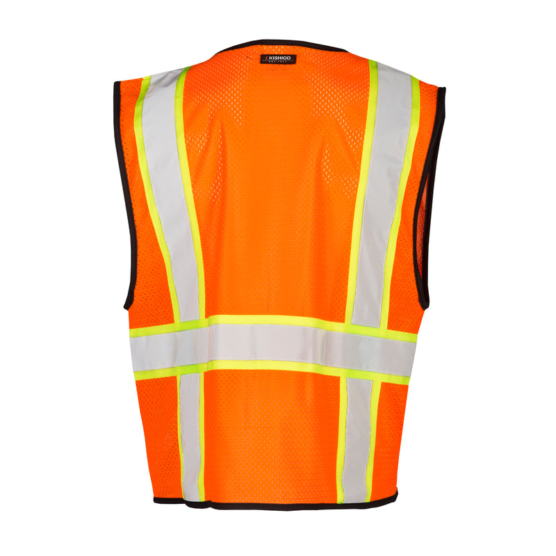 Load image into Gallery viewer, Kishigo 1528 Single Pocket Contrasting Mesh Vest - orange ghost model back
