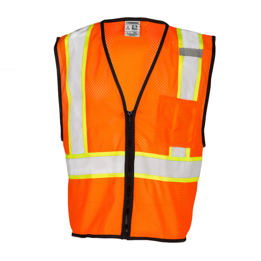 Kishigo 1528 Single Pocket Contrasting Mesh Vest - orange ghost model front