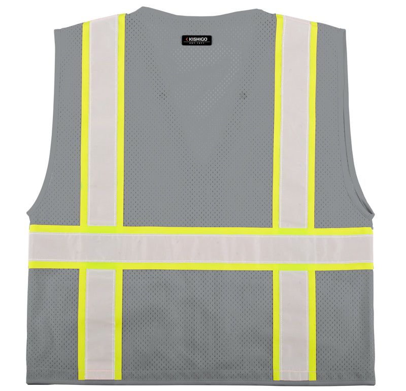 Load image into Gallery viewer, Kishigo B111 Enhanced Visibility Professional Utility Vest - Non ANSI - gray safety vest back flat
