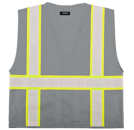 Kishigo B111 Enhanced Visibility Professional Utility Vest - Non ANSI - gray safety vest back flat