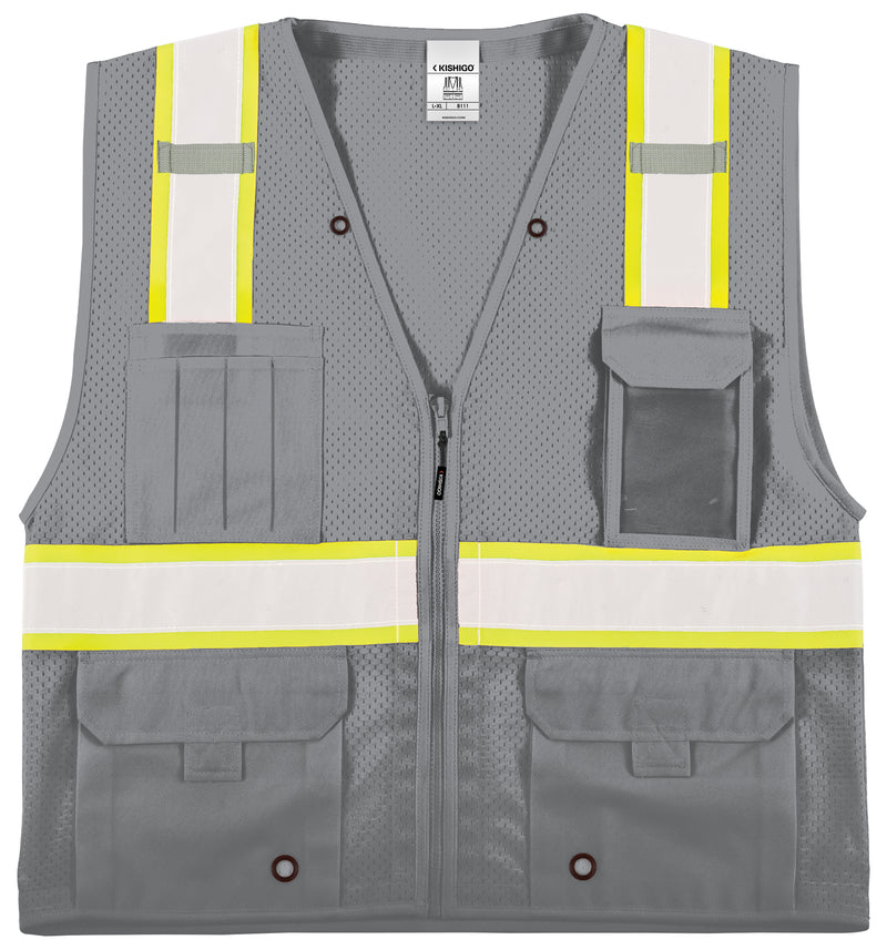 Load image into Gallery viewer, Kishigo B111 Enhanced Visibility Professional Utility Vest - Non ANSI - gray safety vest front flat
