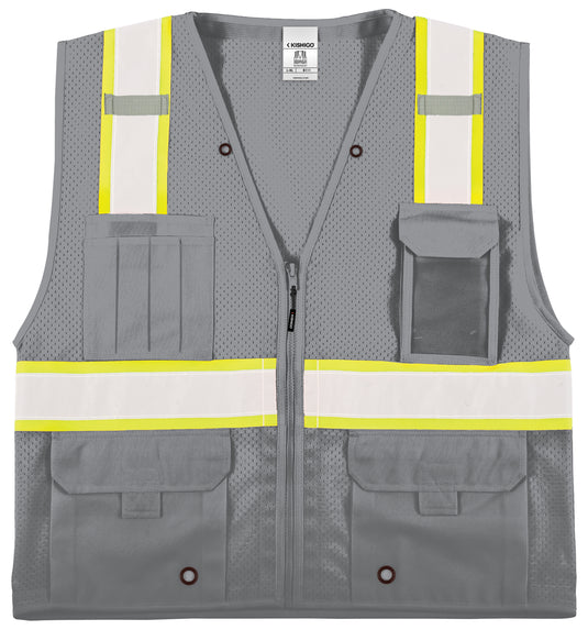 Kishigo B111 Enhanced Visibility Professional Utility Vest - Non ANSI - gray safety vest front flat