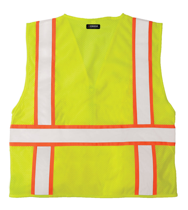 Load image into Gallery viewer, The back of a Kishigo 1163 UltraCool Solid Front, Mesh Back Safety Vest in a lime color
